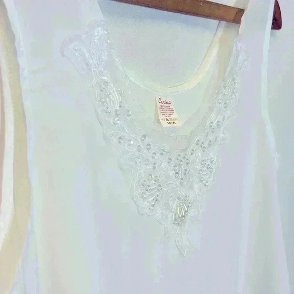 Vintage Carina Sheer Tank Top White XL Work Blazer  Office Beaded Embellishment - Picture 1 of 4